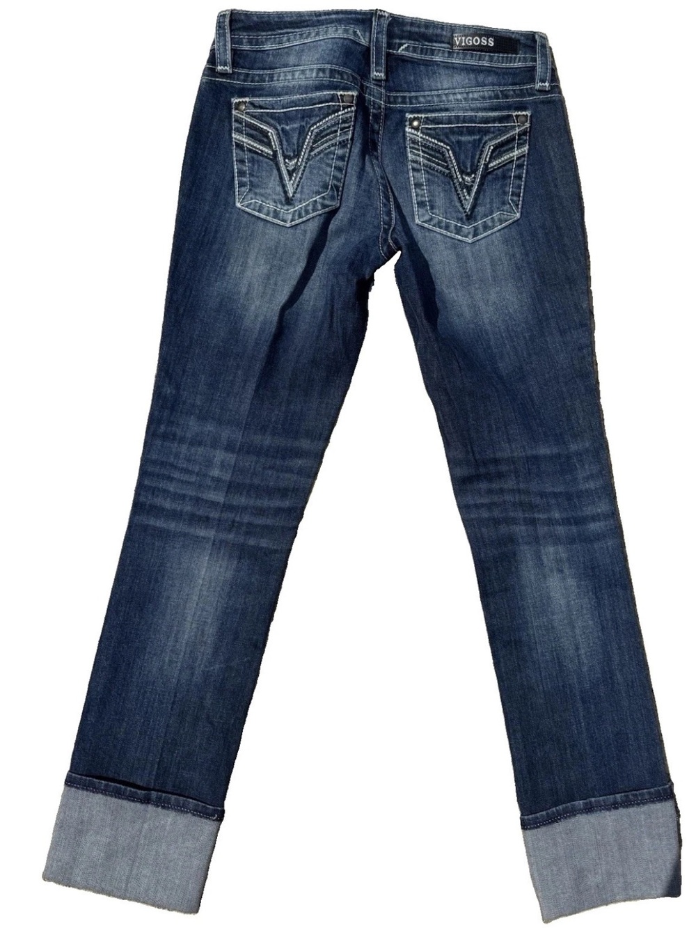 Vigoss Women's Dark Blue Straight Leg Jeans with Cuffed Hem